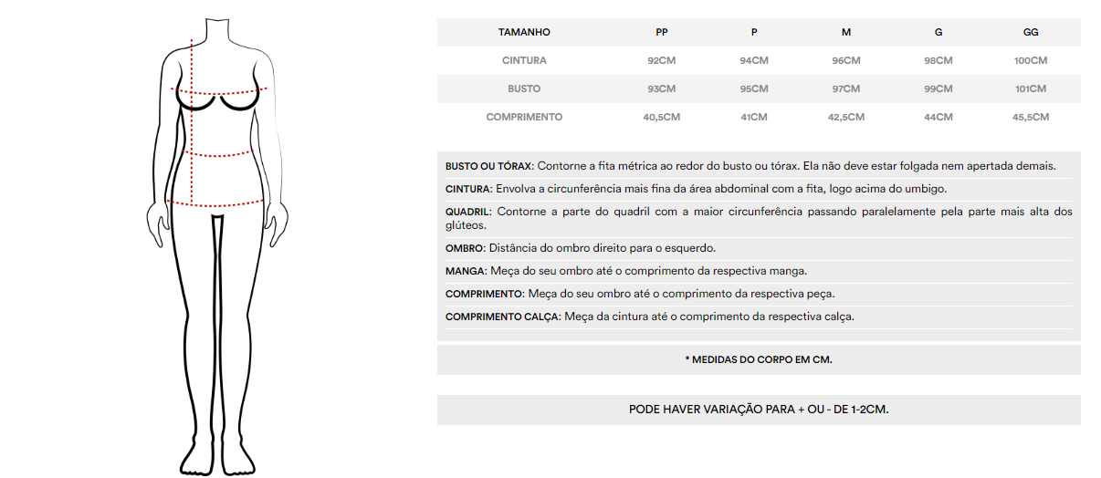 Medidas Camisa Milani Dai